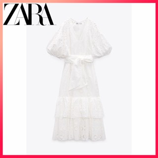 Zara ใหม่ ชุดเดรส ปักลาย พร้อมเข็มขัด สําหรับผู้หญิง