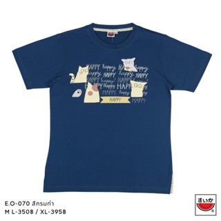 แตงโม (SUIKA) -  เสื้อยืดคอกลมแขนสั้น ลายแมว HAPPY ( E.O-070)