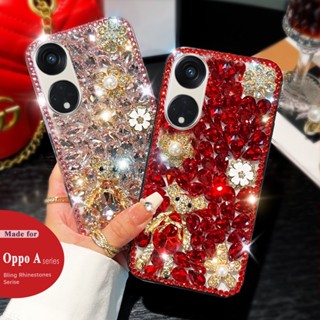 เคส case Oppo Reno 8T 4G 5G Reno 10 8 7 4G 5G Reno 7Z 8Z 5G Reno 8 Pro 5Gโทรศัพท์มือถือ ประดับกลิตเตอร์ พลอยเทียม ไข่มุก กลิตเตอร์ ระยิบระยับ ลายหมี 3D หรูหรา สําหรับ