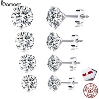 Bamoer CZ Stud Earrings Sterling Silver 925 Round Cubic Zirconia 4mm 5mm 6mm 7mm hypoallergenic Fashion Jewelry For Women &amp; Girls Gifts BSE166