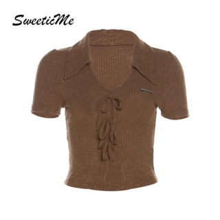 Sweeticme ใหม่ เสื้อโปโลแขนสั้น ลําลอง เข้ารูป สีพื้น เซ็กซี่ เข้ากับทุกการแต่งกาย แฟชั่นสําหรับสตรี 2023