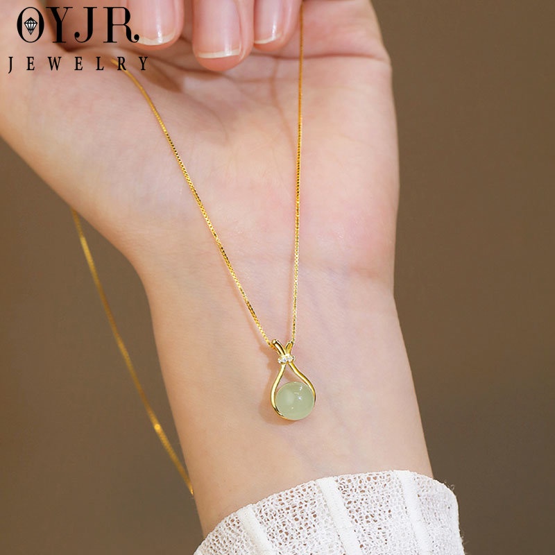 OYJR สร้อยคอสแตนเลส จี้รูปกระเป๋าหยก สร้อยคอผู้หญิงแฟชั่นสวยๆ