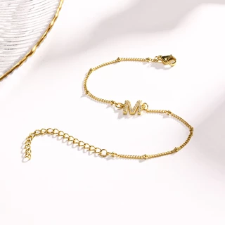 Vnox สร้อยข้อมือทอง 18K จี้ตัวอักษร ประดับเพทาย เครื่องประดับ สําหรับผู้หญิง