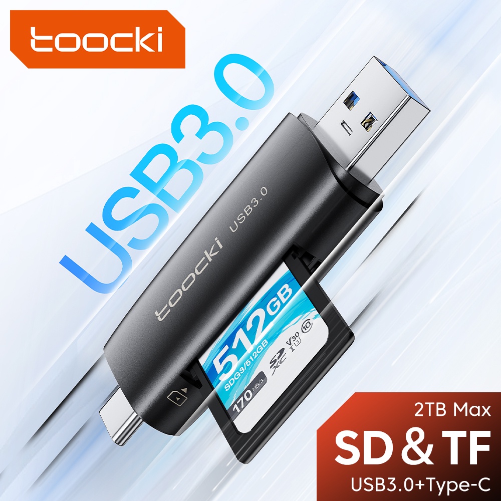 Toocki 2-in-1 อะแดปเตอร์การ์ดรีดเดอร์ USB 3.0 Type C USB เป็น Micro SD TF 2TB OTG ช่องเสียบการ์ด SD พับเก็บได้