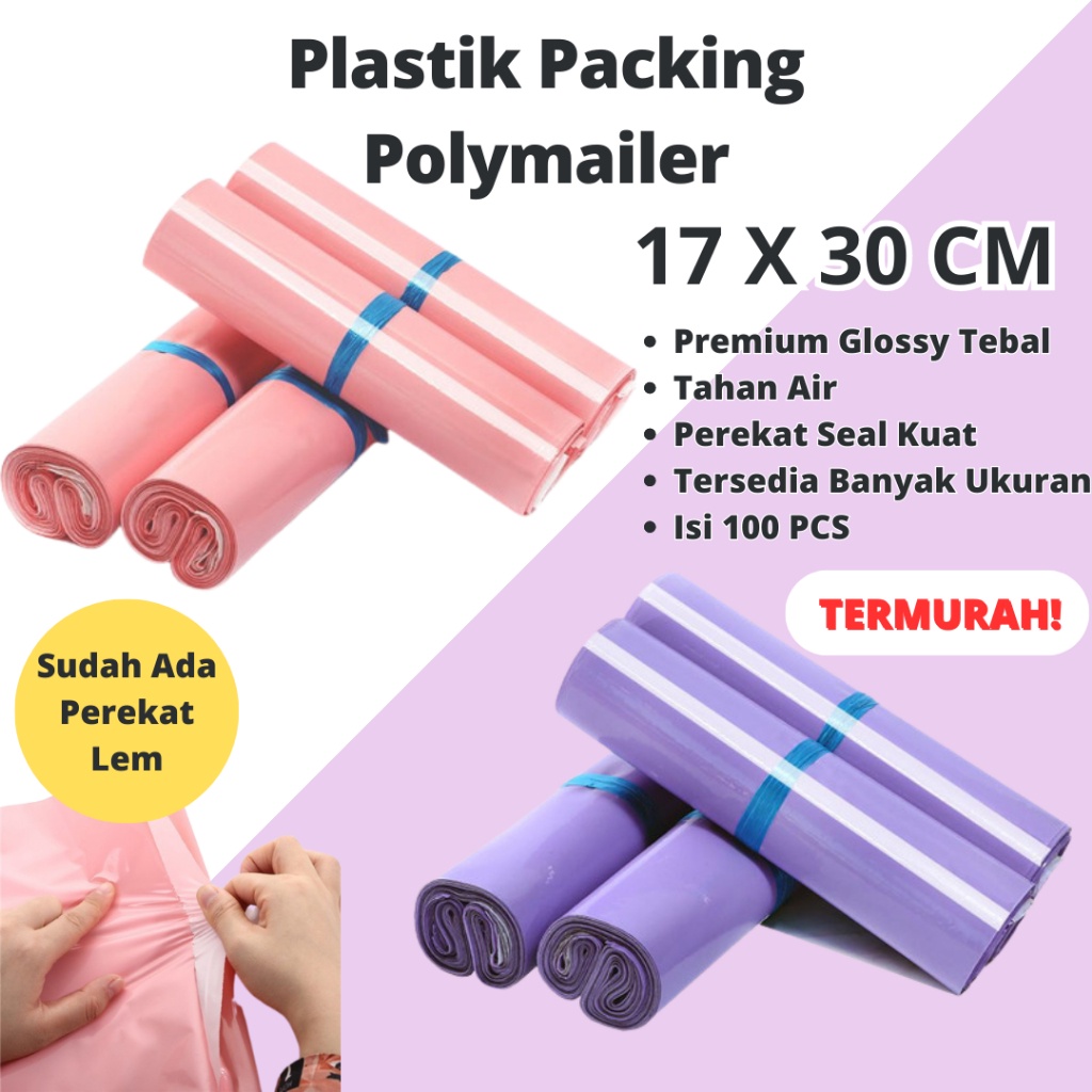 LDPE Polymer Plastic Olshop Packing Polymailer เกรด A เนื้อหา 17x30 ซม. 100 ชิ้น Onlineshop Glossy ห