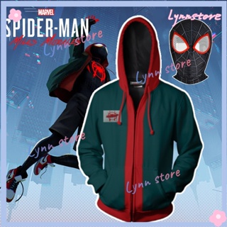 ใหม่ เสื้อแจ็กเก็ตคอสเพลย์ มีฮู้ด ลาย Miles Morales Spider-Man สําหรับผู้ชาย