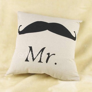 Com* ปลอกหมอนอิงโซฟา ลาย Mr Mustache Mrs Lips สําหรับตกแต่งบ้าน