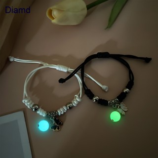 Diamd สร้อยข้อมือเชือก จี้ผีเสื้อเรืองแสง แฮนด์เมด ปรับได้ เครื่องประดับ สําหรับคู่รัก 2 ชิ้น/ชุด