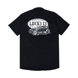 เสื้อเชิ้ต ลาย Dickies X LUCKY 13 สีดํา