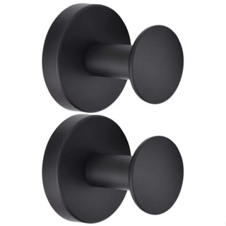 2pcs Home Round Wall Mounted Waterproof Space Saving Stainless Steel Heavy Duty Matte Black No Drilling Towel Hooks