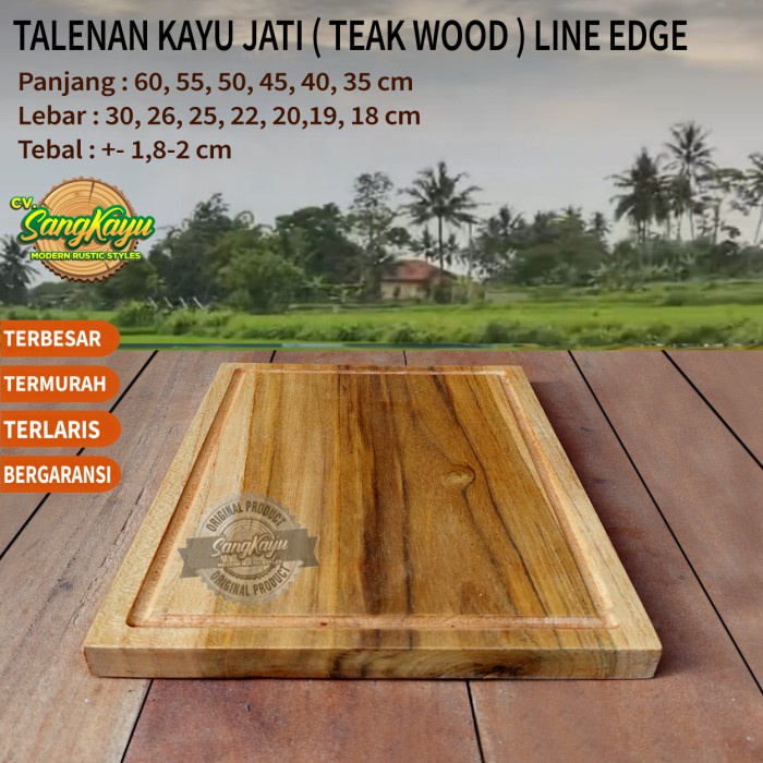 Kayu "เขียงไม้สัก Line Edge ของแท้ - พิเศษและทํางาน ขนาดใหญ่ 32x15 ซม."