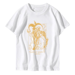 การออกแบบเดิม Saint Seiya เสื้อยืดแขนสั้นอะนิเมะสิบสองกลุ่มดาวผ้าฝ้ายแท้แขนสั้นสีขาวเสื้อยืดแขนสั้นผู้ชายและผู้หญิง