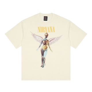 เสื้อยืดแขนสั้น พิมพ์ลาย I-N-S-Fashion Street Kanye Rock NIRVANA Angel NIRVANA คุณภาพสูง สไตล์ยุโรป และอเมริกา สําหรับผู้หญิง