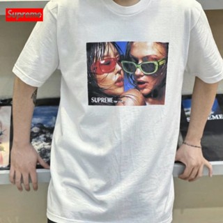 [พร้อมส่ง] เสื้อยืดลําลอง ผ้าฝ้าย 100% แขนสั้น พิมพ์ลาย Supreme 23SS ทรงหลวม สําหรับผู้ชาย ผู้หญิง