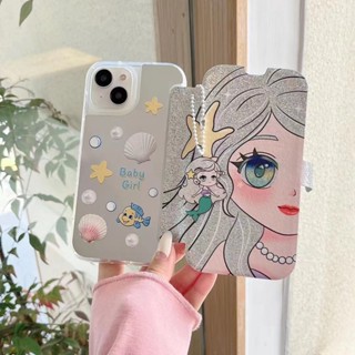 เคสโทรศัพท์มือถือ กันลื่น ลายนางเงือกน่ารัก พร้อมสายโซ่คล้อง สําหรับ iPhone 14Pro Max 14Pro 14 13 Pro 13Pro Max 12 Pro Max 12 Pro 12 11