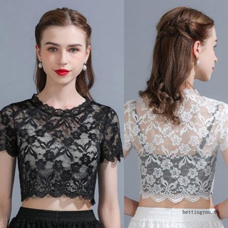 Bettingyou เสื้อลูกไม้ คอเต่า ลายดอกไม้ คอปกปลอม หรูหรา เหมาะกับฤดูร้อน สําหรับผู้หญิง
