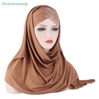 [Beautyupyang] ผ้าพันคอ ผ้าโพกหัว ปักเลื่อม สีพื้น สําหรับผู้หญิงชาวมุสลิม