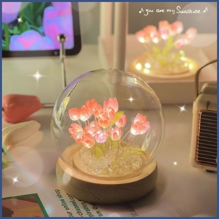 ใหม่ โคมไฟตั้งโต๊ะ LED รูปดอกทิวลิป ใช้แบตเตอรี่ แฮนด์เมด DIY