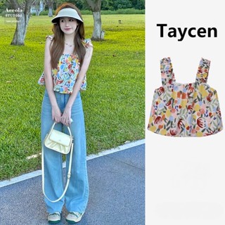 ส่งไวจากไทย TAYCEN M-XL ผู้หญิง เสื้อครอป ท็อป เรียบๆ เกาหลี เสื้อกล้าม