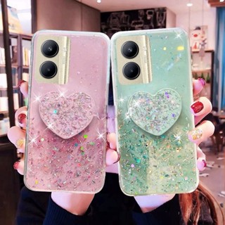 Realme C53 C55 C33 C35 C30 C30s real me Narzo N55 N53 Bling Glitter Star เคสซิลิโคน หรูหรา ประกาย นุ่ม TPU ฝาหลัง คริสตัลเลื่อม ยืดหยุ่น แวววาว ป้องกัน + ขาตั้งหัวใจ