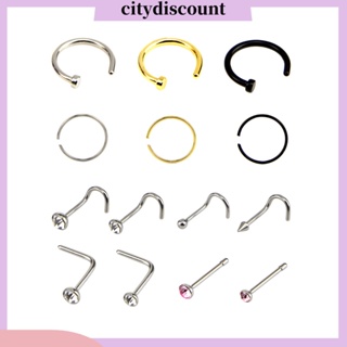 &lt;citydiscount&gt; จิวเจาะจมูก สเตนเลส ประดับพลอยเทียม คละแบบ 14 ชิ้น ต่อชุด