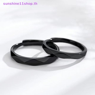 Sunshop แหวนคู่รัก แบบเปิด รูปสี่เหลี่ยมขนมเปียกปูน สีดํา และสีขาว ปรับได้ เครื่องประดับ สําหรับแฟนสาว ของขวัญวันวาเลน TH