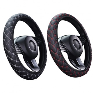 ⚡SUPERSL-TH⚡Steering Wheel Cover 37-38CM Leather Red Line White Line 1PACK For Car⚡NEW 7