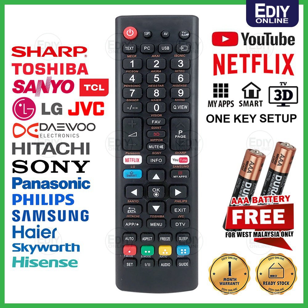 RM-L1376M L1376M ASIA & MALAYSIA UNIVERSAL ND SMART TV LCD LED NETFLIX YOUTUBE Daewoo Sanyo Hitachi 
