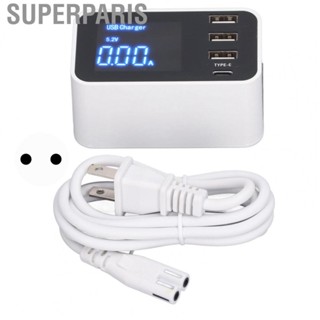 Superparis Charging Station Adapter  Ovreload Protection USB  Wide Compatibility Digital Display 3 USBs ABS PC AC 100‑240V for Devices