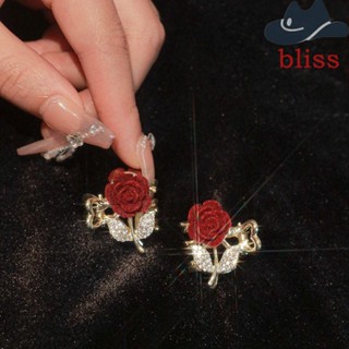 BLISS กิ๊บติดผม รูปดอกกุหลาบ ประดับเพชร สีแดง แบบเรียบง่าย สําหรับผู้หญิง