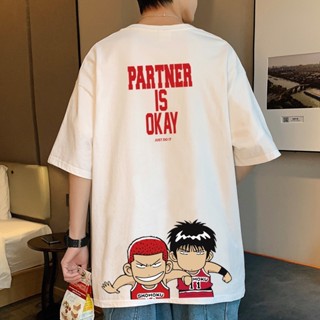 Slam Dunk Anime แขนสั้น Tee บางสบายๆรอบคอด้านบน 5XL คู่ ลายสกรีนคมชัด เสื้อยืด เสื้อยืดผู้หญิง