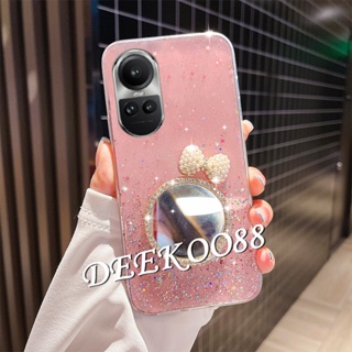 เคสโทรศัพท์มือถือ TPU แบบนิ่ม ลายโบว์ 3D มีกระจก สําหรับ OPPO Reno10 Pro Plus Pro+ 5G Reno 10 10Pro Reno10Pro+