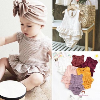 Xzq-ทารกแรกเกิดเด็กผู้หญิงแขนกุดรอมเปอร์สีทึบนัวเนีย Tutu ชุดจั๊มสูท Sunsuit ชุด