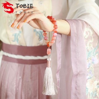 TOBIE สร้อยข้อมือ เชือกยางยืด ประดับลูกปัดหยก สีเขียว แบบเรียบง่าย สไตล์โบราณ