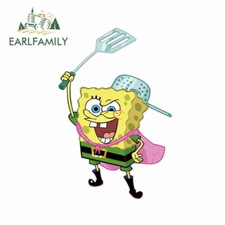 Earlfamily สติกเกอร์กันแดด ลาย SpongeBob ขนาด 13 ซม. x 8.6 ซม. สําหรับตกแต่งประตูรถยนต์ ตู้เย็น