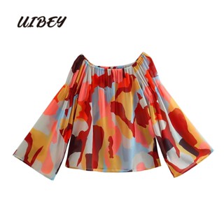 Uibey เสื้อเชิ้ตแฟชั่น แขนเจดีย์ พิมพ์ลาย 4435