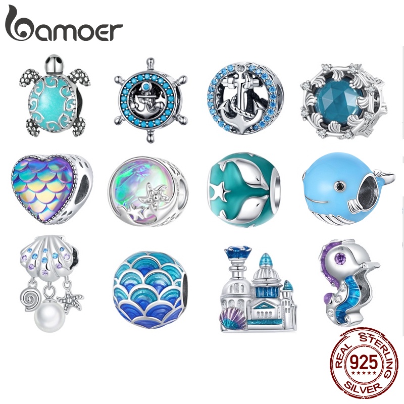 Bamoer ลูกปัด Ocean Series 925 Silver Charms สําหรับ Diy สร้อยข้อมือสร้อยคออุปกรณ์เสริม SCC683