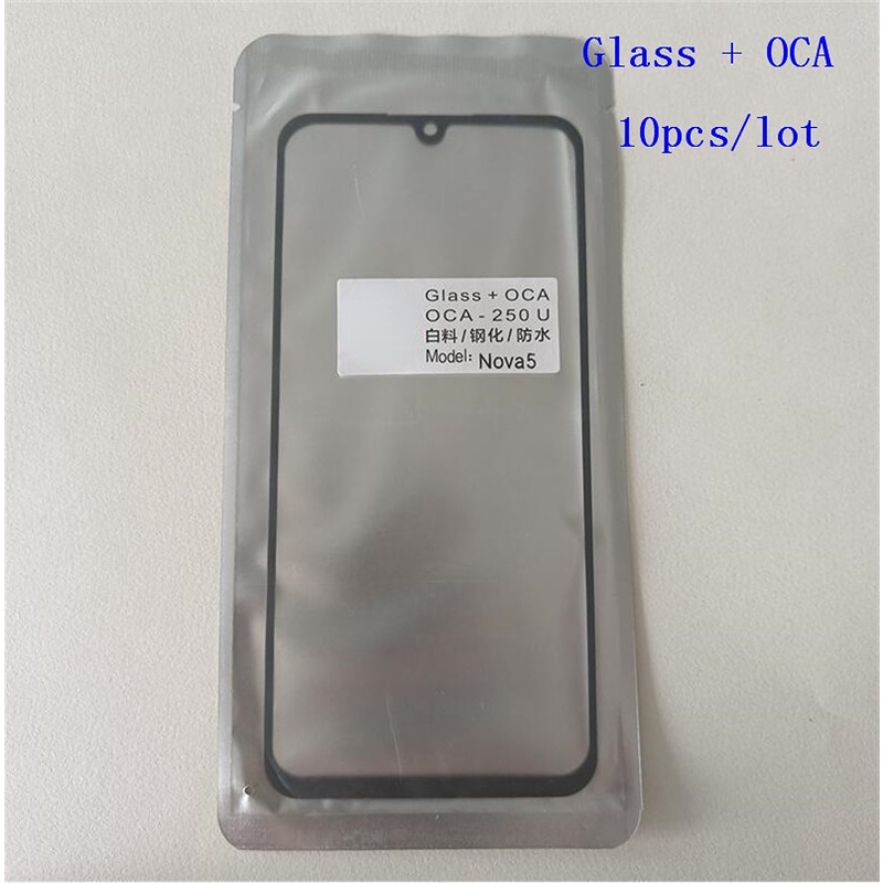 อะไหล่หน้าจอสัมผัส OCA ด้านนอก LCD แบบเปลี่ยน สําหรับ Huawei Nova Plus 2 2S 3 3i 4 4e 5 Pro 5Z 5T 10 ชิ้น ต่อล็อต