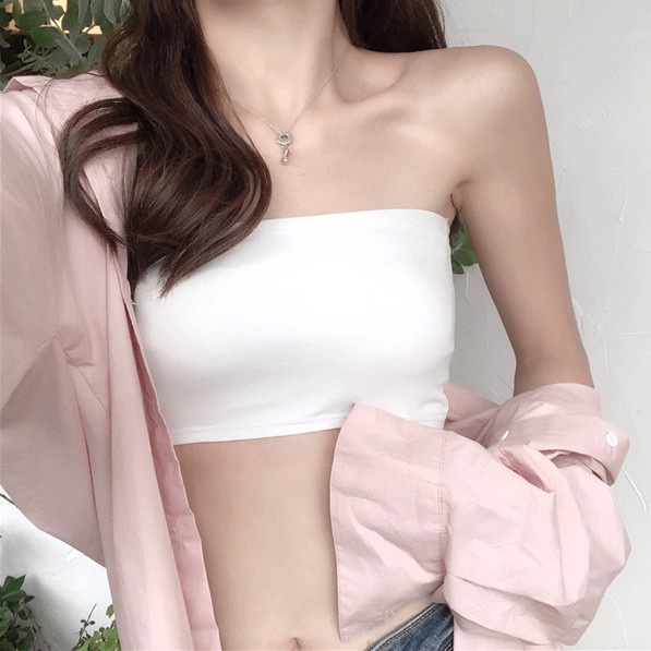 บราเกาะอก สีดำ-สีขาว บราเกาะอกซับใน  เสื้อในเกาะอก ผ้ายืด นุ่มใส่สบาย