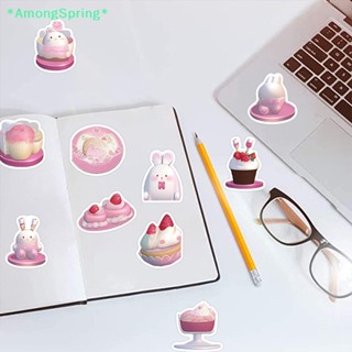 Amongspring&gt; สติกเกอร์ ลายกราฟฟิตี้ กระต่าย พุดดิ้ง สีชมพู น่ารัก DIY สําหรับติดตกแต่งกระเป๋าเดินทาง สเก็ตบอร์ด 49 ชิ้น