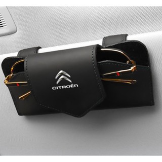 CITROEN LOGO car sun visor hollow design glasses clip C5X C6 C2 C3-XR C5 C4 C3 interior modified sunglasses business card leather material multifunctional storage box