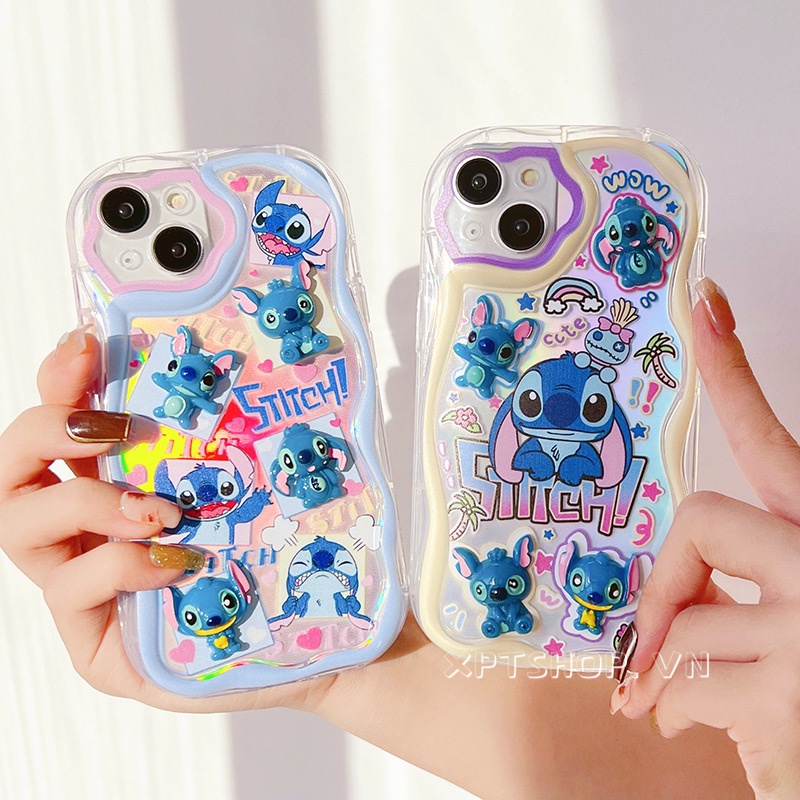 เคสโทรศัพท์มือถือแบบนิ่ม กันกระแทก กันรอยกล้อง ลาย Stitch พร้อมช่องใส่บัตรเลเซอร์ สําหรับ iPhone 15 Pro Max 14 13 12 11 Pro Max XR XI 7 8 Plus