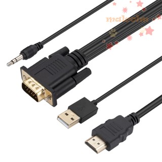 Malcolm สาย HDMI เข้ากันได้กับสายเคเบิล VGA พร้อมตัวแปลงพาวเวอร์ซัพพลายวิดีโอ HD ขนาดเล็ก พร้อมเสียง PVC สําหรับแล็ปท็อป HD DVD โปรเจคเตอร์