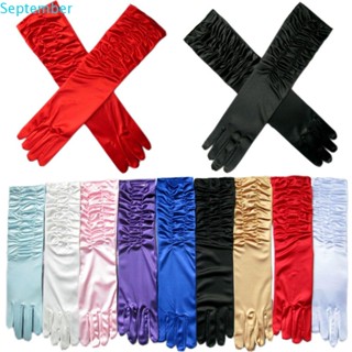 SEPTEMBER Sexy Full Finger  Gloves Wedding Arm Warmer Women Wrinkle Gloves Satin Party Accessories Fashion Design Solid Color Evening Dress Gloves Temperament Bridal Gloves/Multicolor