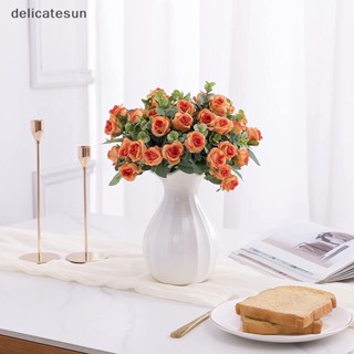 Delicatesun ดอกไม้ประดิษฐ์ ผ้าไหม กุหลาบ สีขาว ใบยูคาลิปตัส ดอกโบตั๋น ช่อดอกไม้ปลอม สําหรับงานแต่งงาน โต๊ะ ปาร์ตี้ แจกัน ตกแต่งบ้าน ดี