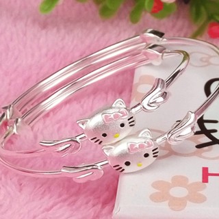 Hello kitty สร้อยข้อมือเงิน 925 สไลด์ได้ ลาย hello kitty สไตล์ญี่ปุ่น เกาหลี สําหรับผู้ใหญ่ เด็ก