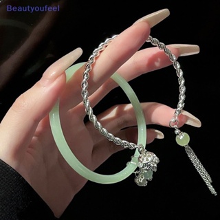 [Beautyoufeel] สร้อยข้อมือ กําไลข้อมือ ประดับพู่ สีเขียว เรียบง่าย ปรับได้ เครื่องประดับแฟชั่น สําหรับผู้หญิง