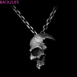 Back2life สร้อยคอโซ่โลหะผสม จี้รูปกะโหลกครึ่งหน้า สไตล์วินเทจ สําหรับผู้ชาย