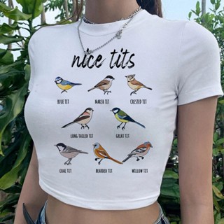 Nice Tits gothic 90s yk2 เสื้อครอปท็อป ผู้หญิง โกธิค คาวาอี้ สุนทรีย์