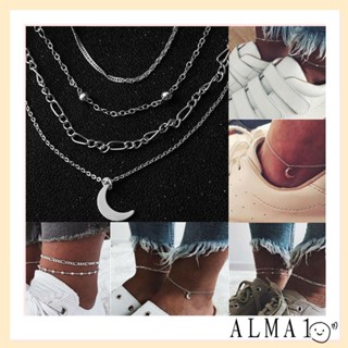 ALMA 4 ชิ้น / เซต สร้อยข้อเท้า ดวงจันทร์ แฟชั่น ฤดูร้อน ชายหาด ลูกปัด หลายชั้น สร้อยข้อเท้าเท้าเปล่า